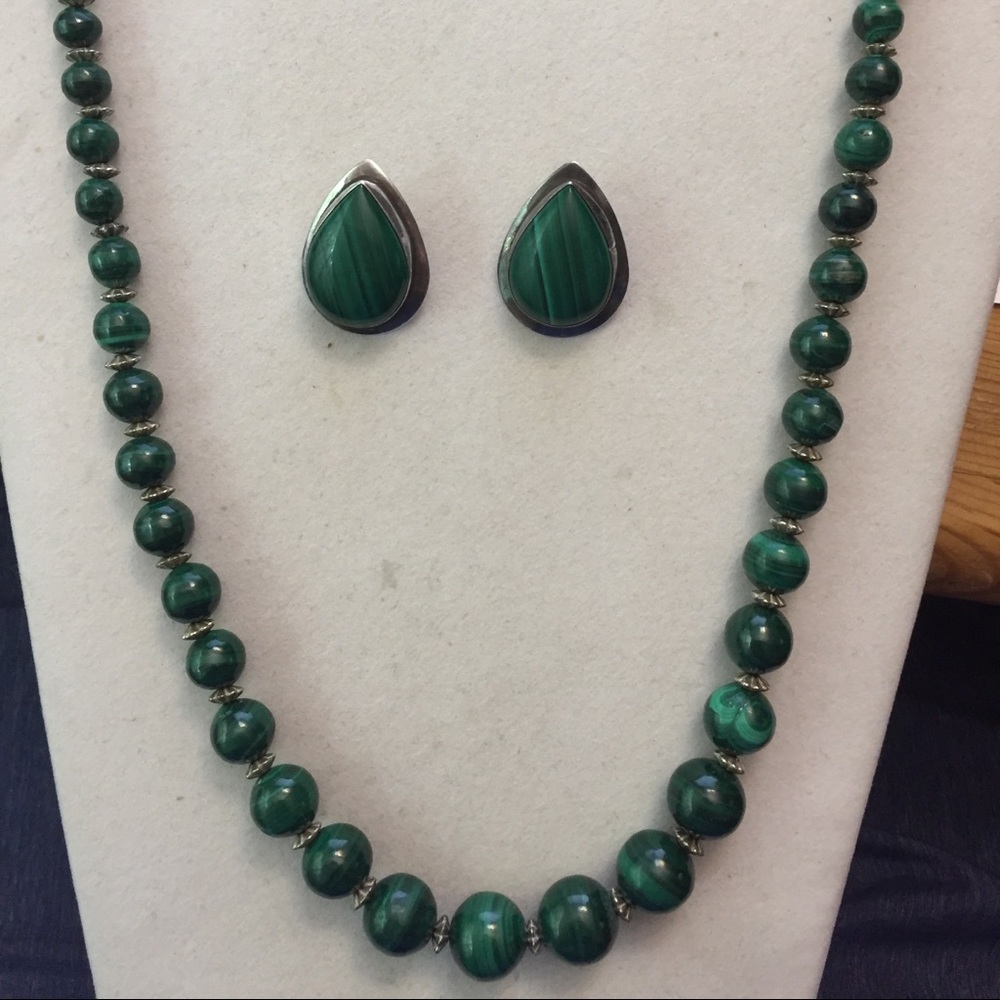 Navajo Tony Guerro 925 Malachite Earrings/Necklace - Picture 1 of 8